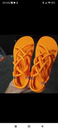 Sandały jezuski sandałki plecione gumki  neon r. 39 pomarańcz