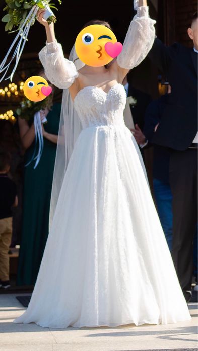 Suknia ślubna koronkowa rozmiar s biala kosc sloniowa