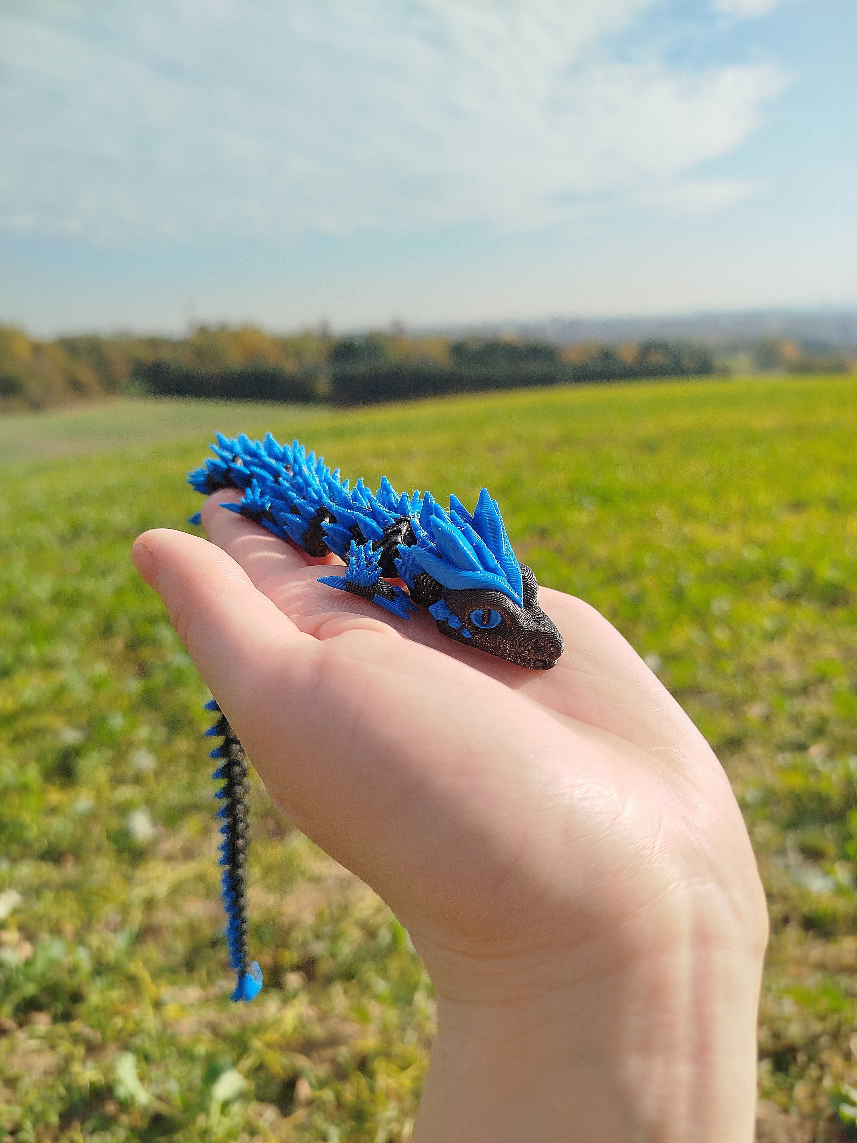 Smok figurka 3D 30 cm niebiesko-czarny druk 3D
