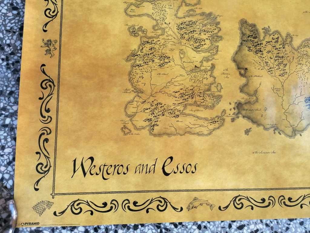 Plakat 92x61cm - Gra o Tron - Mapa Essos i Westeros - game of thrones