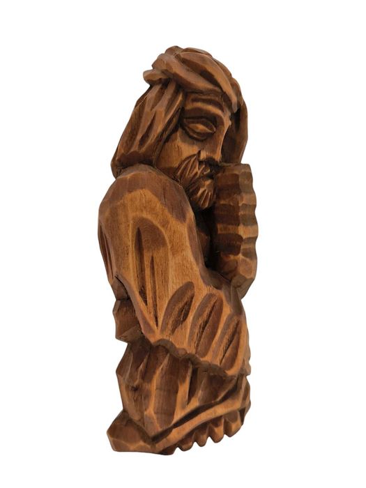 Rzeźba Jezus Chrystus Frasobliwy 20 cm Jasny Brąz Lewa Dłoń
