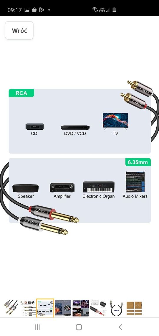 Kabel J&D 2 x 6,35 mm na 2RCA, pozłacany [miedziana obudowa] [Heavy Du