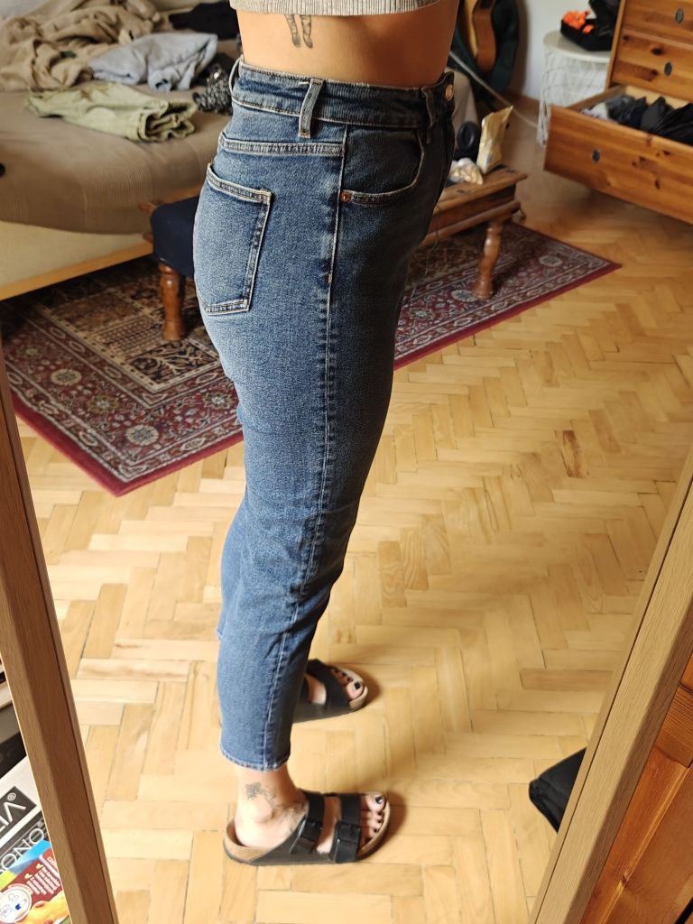 Spodnie jeansy niebieskie granatowe high waist