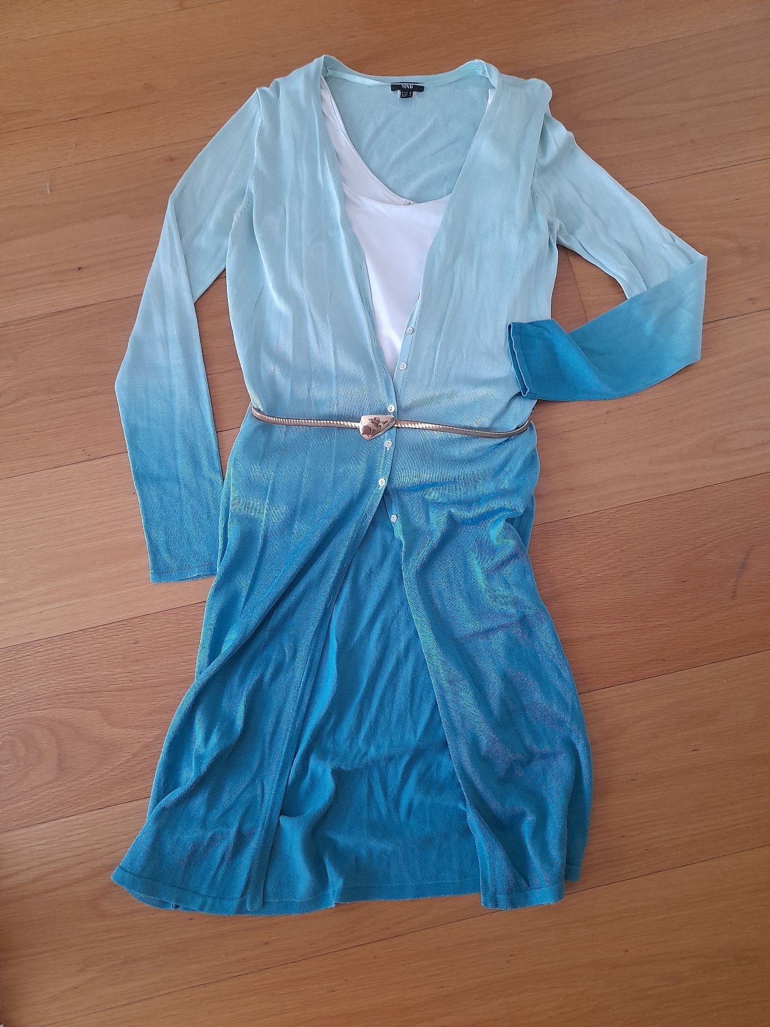 Cardigan comprido em azul degradé- MANGO