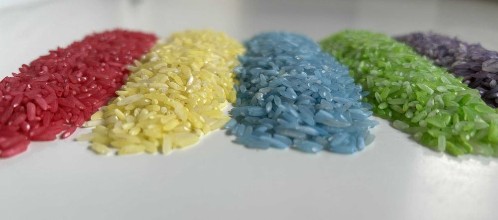 Kolorowy ryż sensoryczny – barwiony, ekologiczny, 5 kolorów, 5 x 200 g