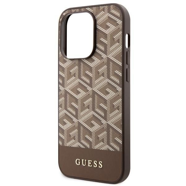 Etui Guess Gcube Stripes MagSafe do iPhone 14 Pro - Brązowe