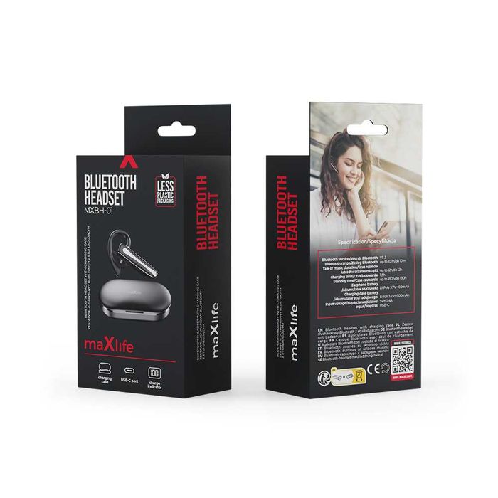 Słuchawka Bluetooth Maxlife Z Etui Ładującym/Mocna Bateria! Na Prezent