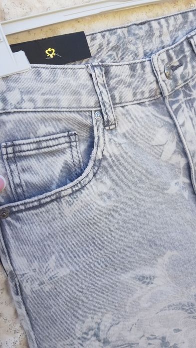 Spodnie  dżinsy kwiaty szare Nowe 38 M szeroka nogawki