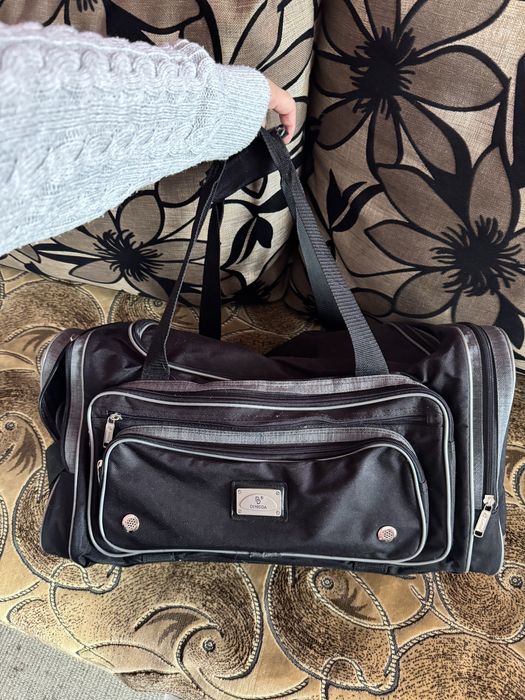 Сумка дорожня 55 на 30см. Чорна з сірим