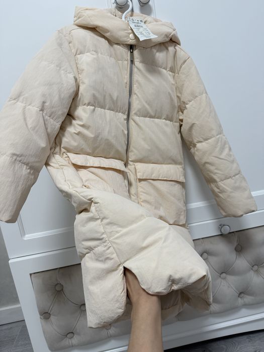 НОВЕ 128-134 натур.ПУХ пуховик молочний довгий куртка зимова zara