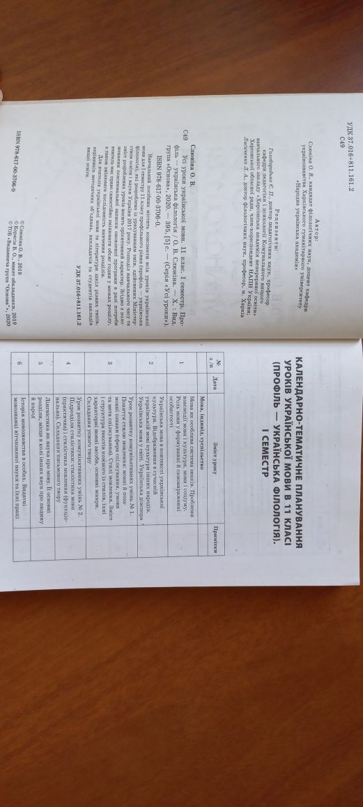 Усі уроки української мови профіль 11 клас О.В. Слюніна І семестр