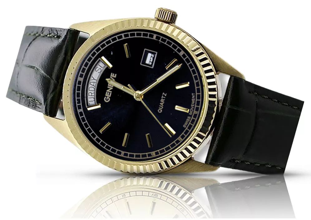 Złoty zegarek męski damski 14k 585 Geneve mw013ydbc z czarną tarczą W