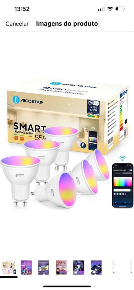 12 lâmpadas inteligentes Aigostar LED GU10 Wi-Fi (Alexa/Google/App)