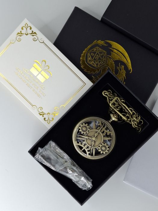 Zegarek kieszonkowy z kostkami DND pudełko z łańcuszkiem metalowy