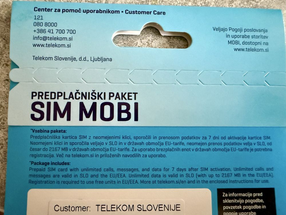 Starter Slowenia karta sim Telemach Mobi anonimowo