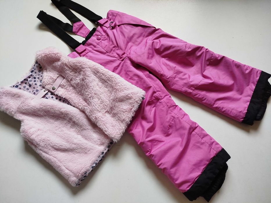 Spodnie narciarskie ocieplane dziewczęce + kamizelka 98-104