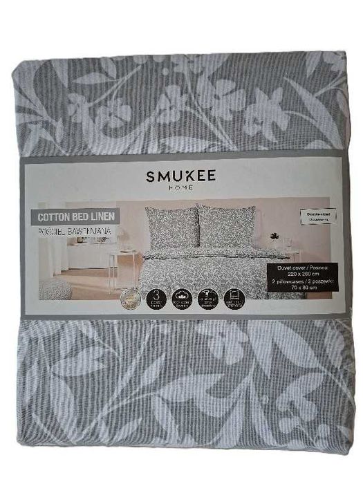 Pościel bawełna KWIATKI szaro-biała 220x200 nowa