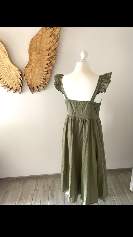 Sukienka khaki boho guziki midi