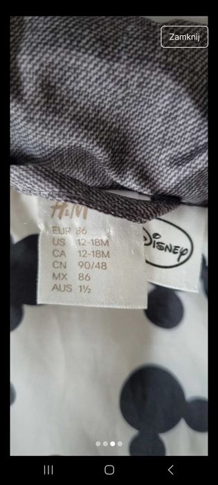 Kamizelka ciepła bezrękawnik H&M szara 86  Micky Mouse