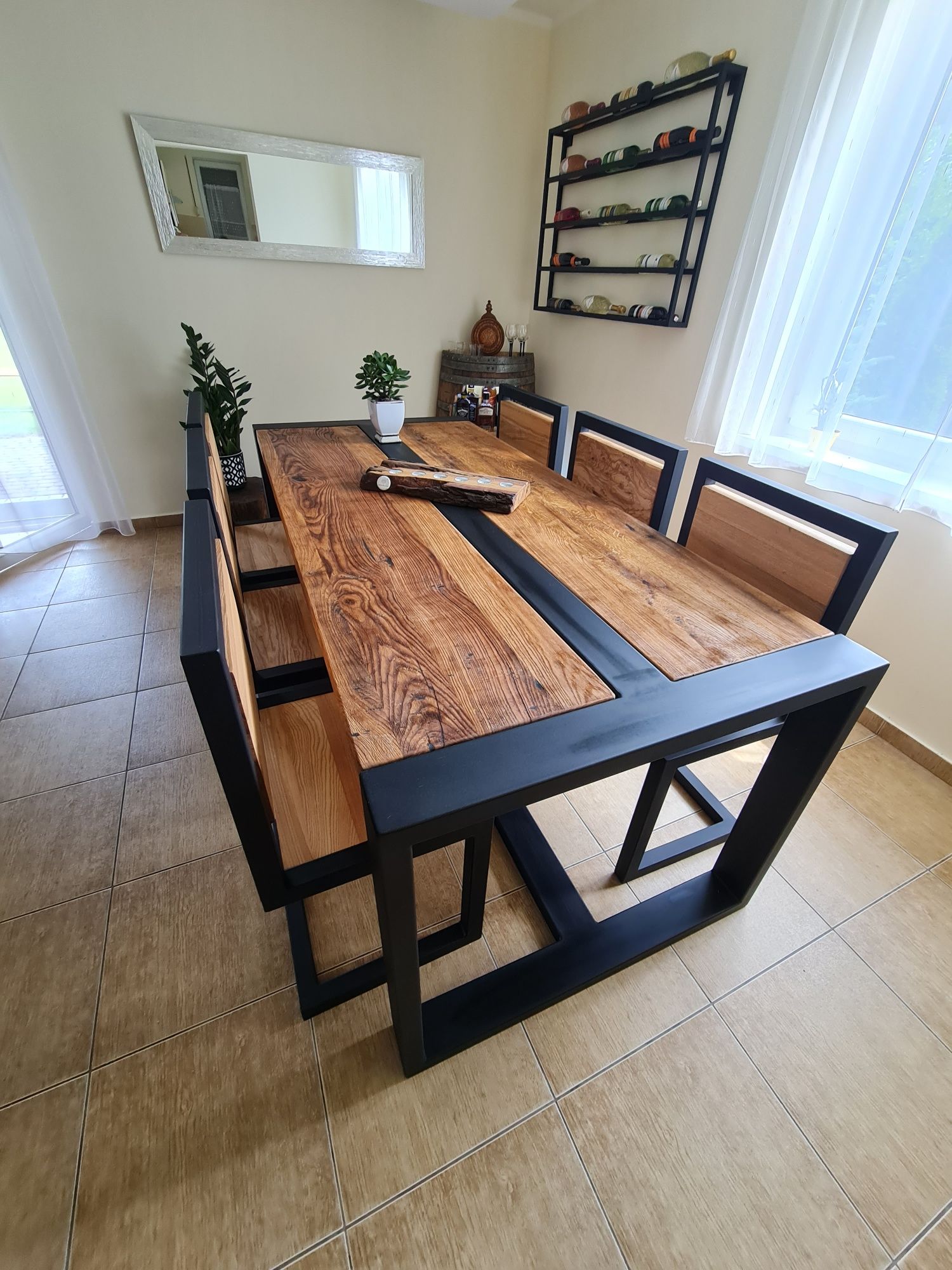 Stół drewniany dębowy dąb szczotkowany zestaw ogrodowy drewniany loft