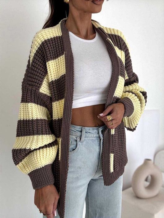 Sweter,kardigan szerokie pasy,oversize