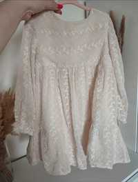 Sukienka Zara 98/104 koronkowa haftowana ecru kremowa