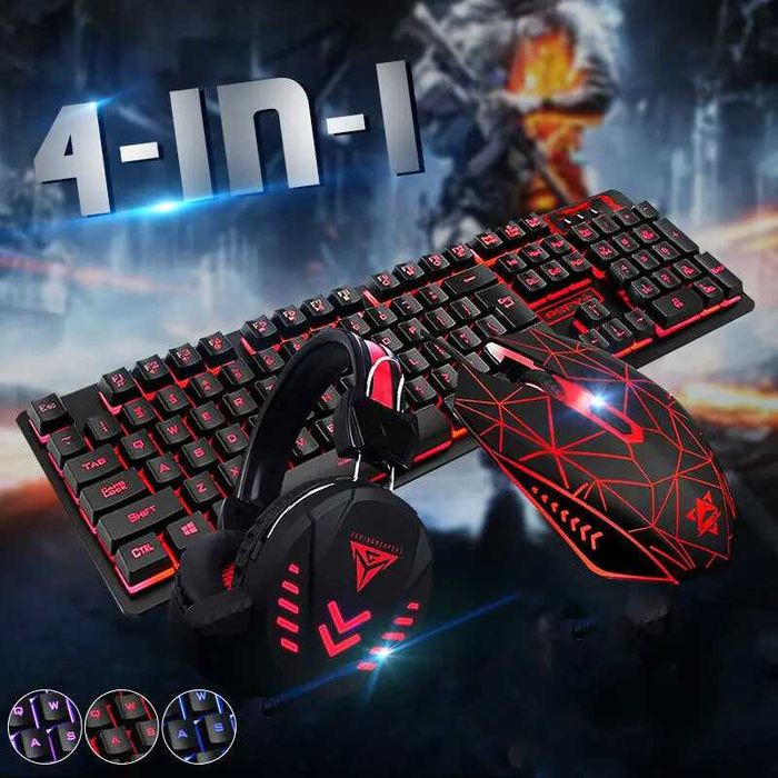 Набор 4 в 1 клавиатура + наушники + мышка + коврик