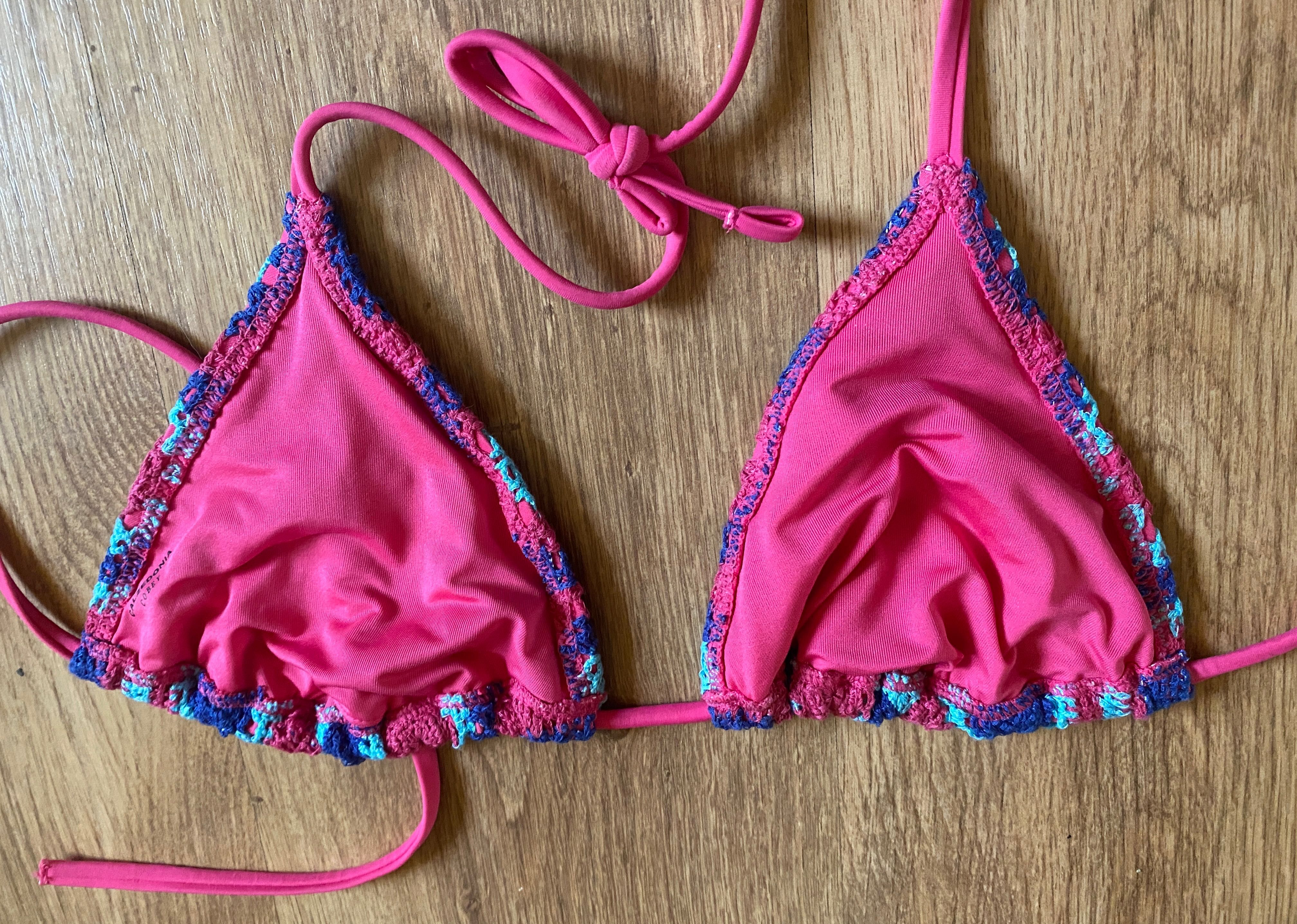Bikini stanik biustonosz top vintage crochet na szydełku różowe