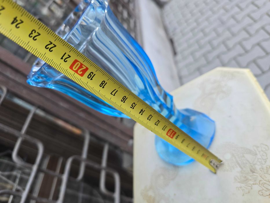 Stary szklany niebieski wazon anrt deco