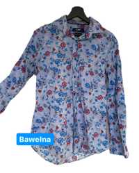 Koszula Pawo 40 slim fit męska kwiaty niebieska bawełniana casual