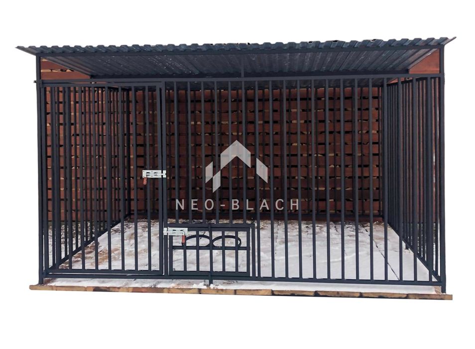 Kojec dla Psów 3x2,5m Drewniana podłoga - Uchwyt na Miski NB181