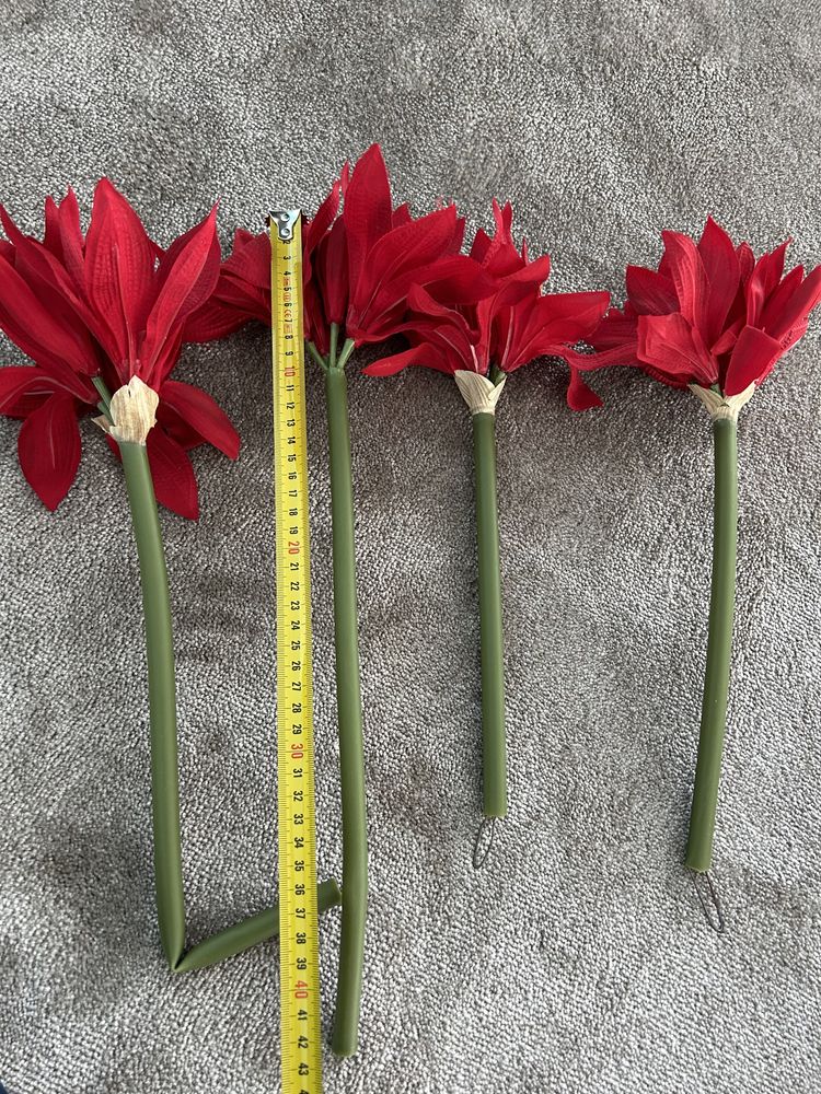 4 pés de flores vermelhas artificiais