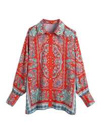Koszula 38 M paisley chusta bandana print czerwona turkusowa mint