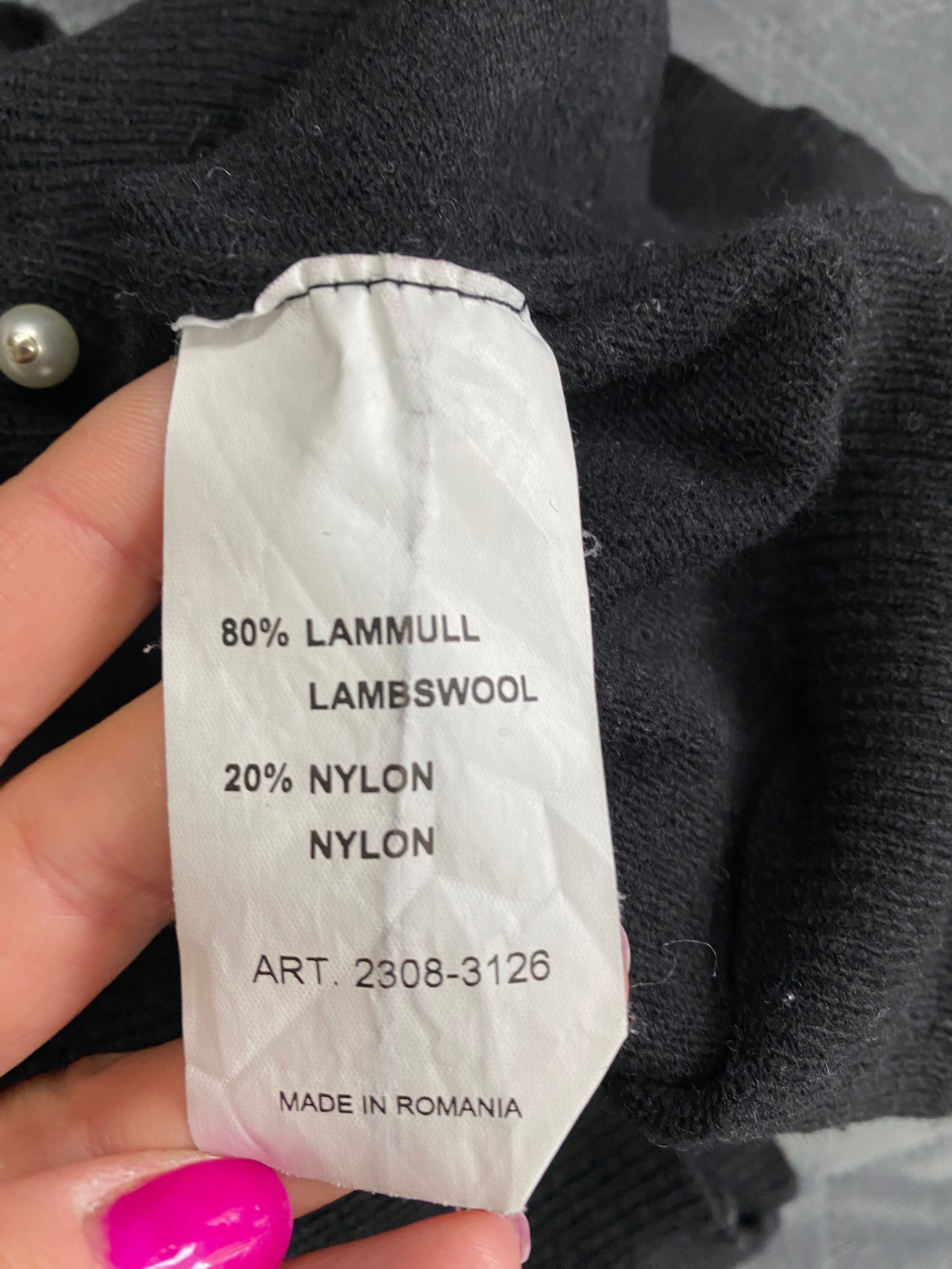 Czarny sweter kardigan wełniany wełna guziki perełki M-XL ParkLane