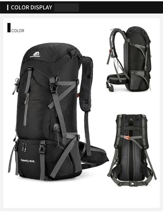 Туристичний трекінговий похідний рюкзак Waikani 65+5L чорний + чехол