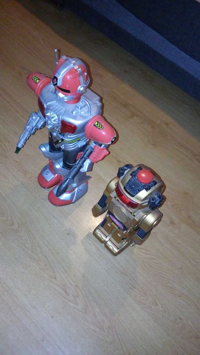 Dwa roboty na baterie, większy wydaje dźwięki i świeci się. Polecam