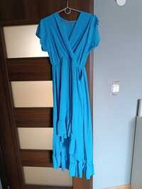 Niebieska zwiewna sukienka, wesele, chrzciny, komunia
