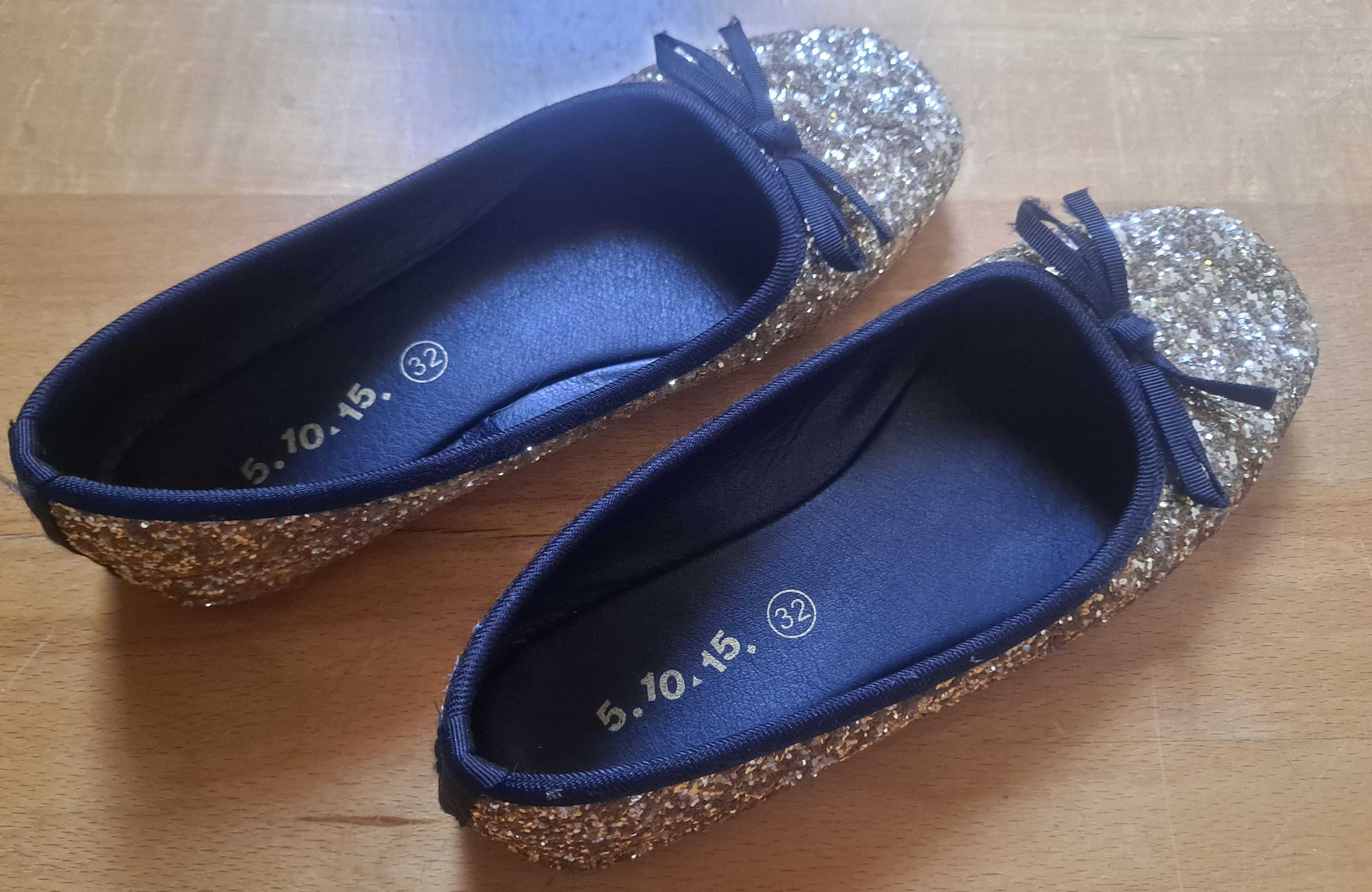 Baleriny brokatowe, marki 5 10 15, rozmiar 32