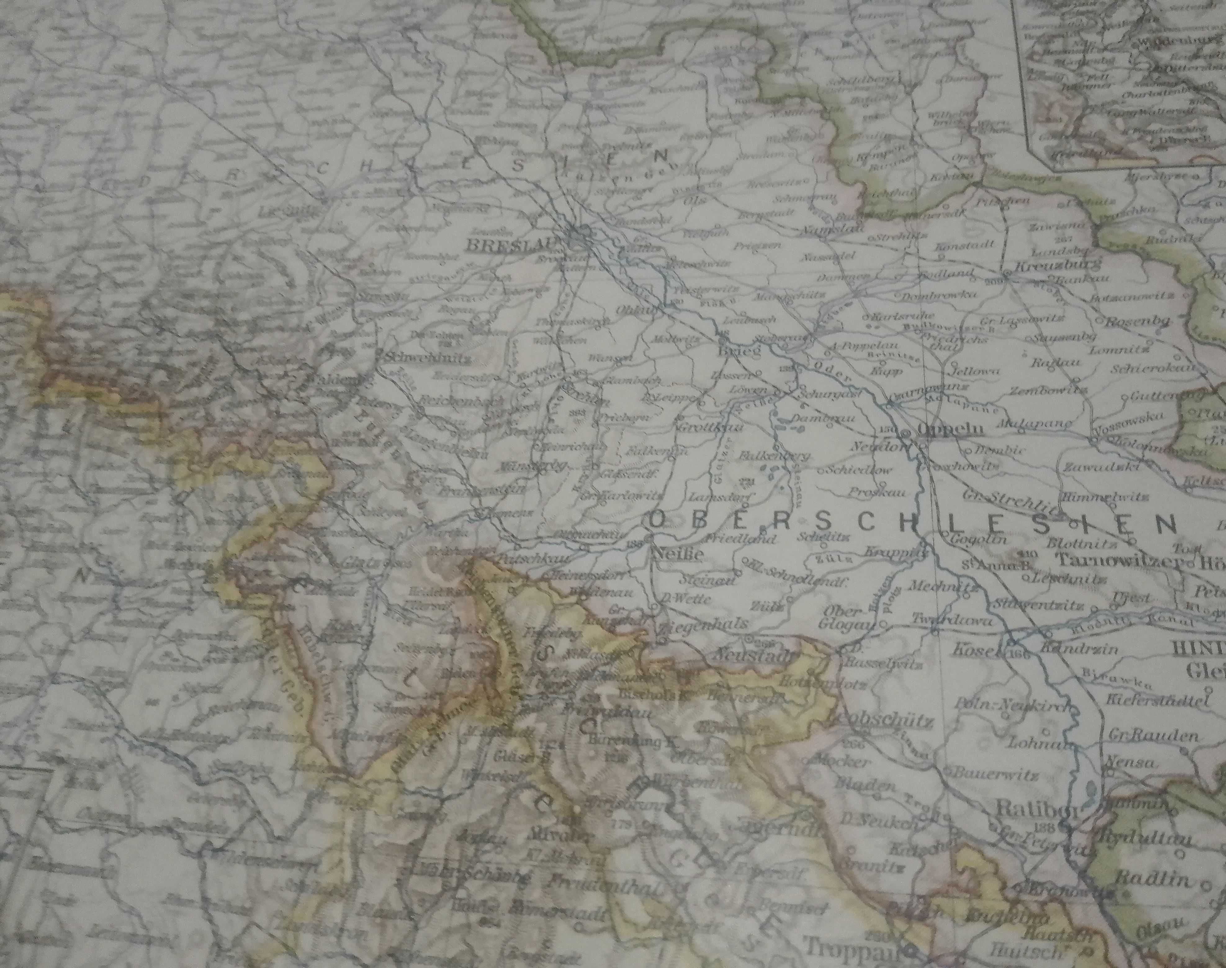1926 r. Oryginalna mapa  Śląska, Opole, Katowice, Wrocław do aranżacji