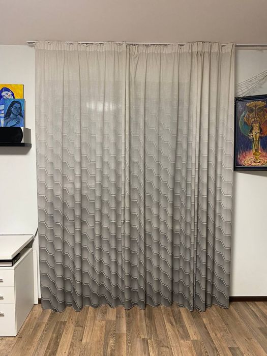 Штори, сірі штори, штори на гачках, фіранки, штори з візерунком