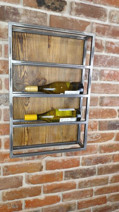 Stojak na wino ze starego drewna i stali –darmowa dostawa