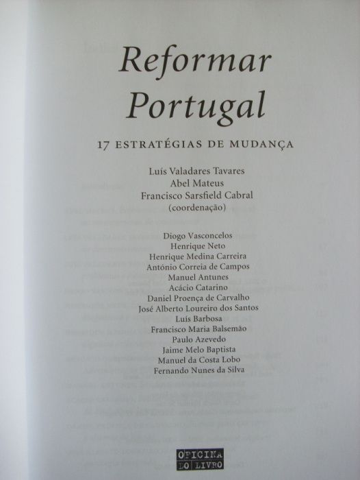 Reformar Portugal de Luís Valadares Tavares