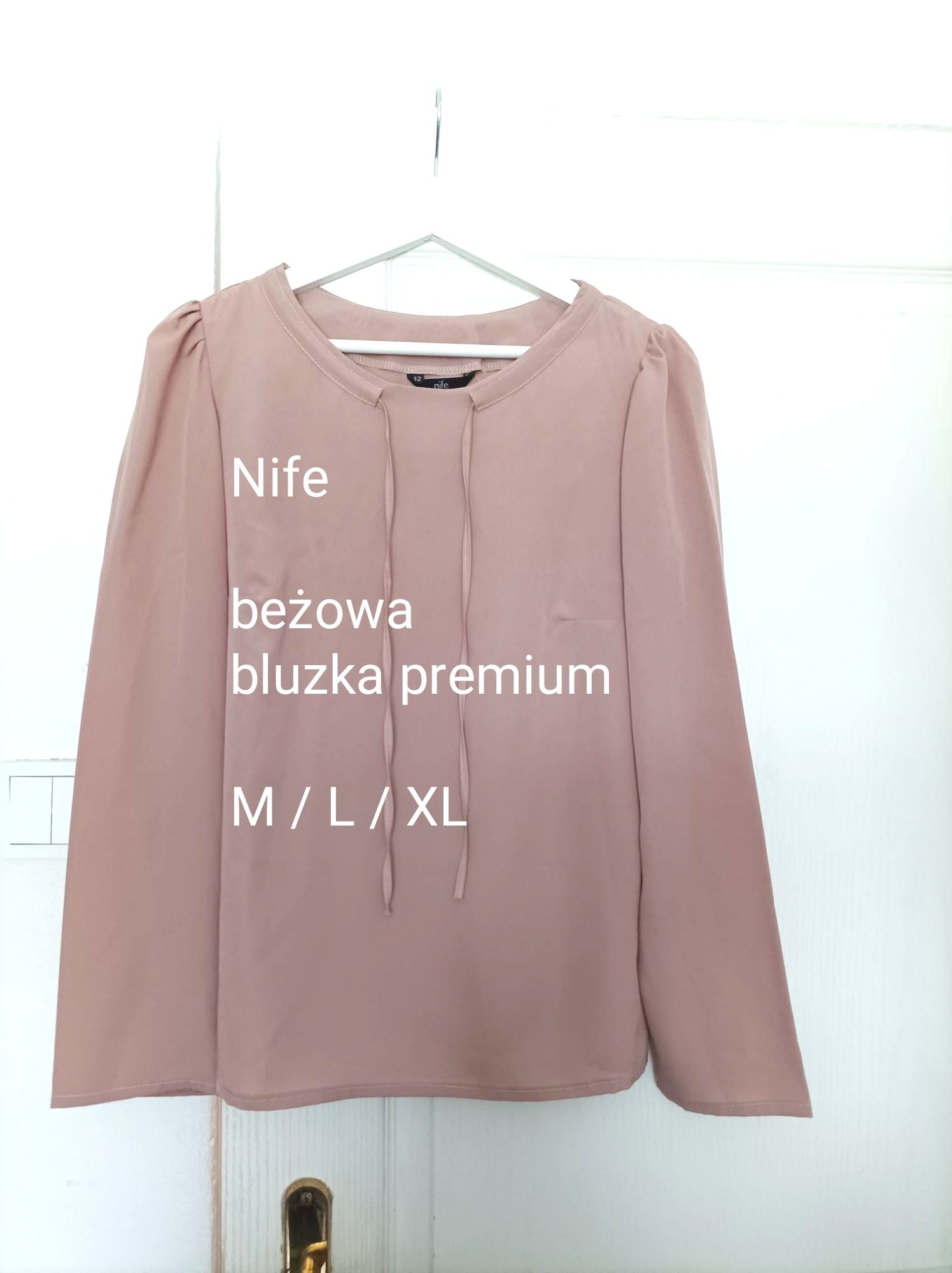 Beżowa bluzka Nife M L XL długie szerokie rękawy 38 40 42 elegancka