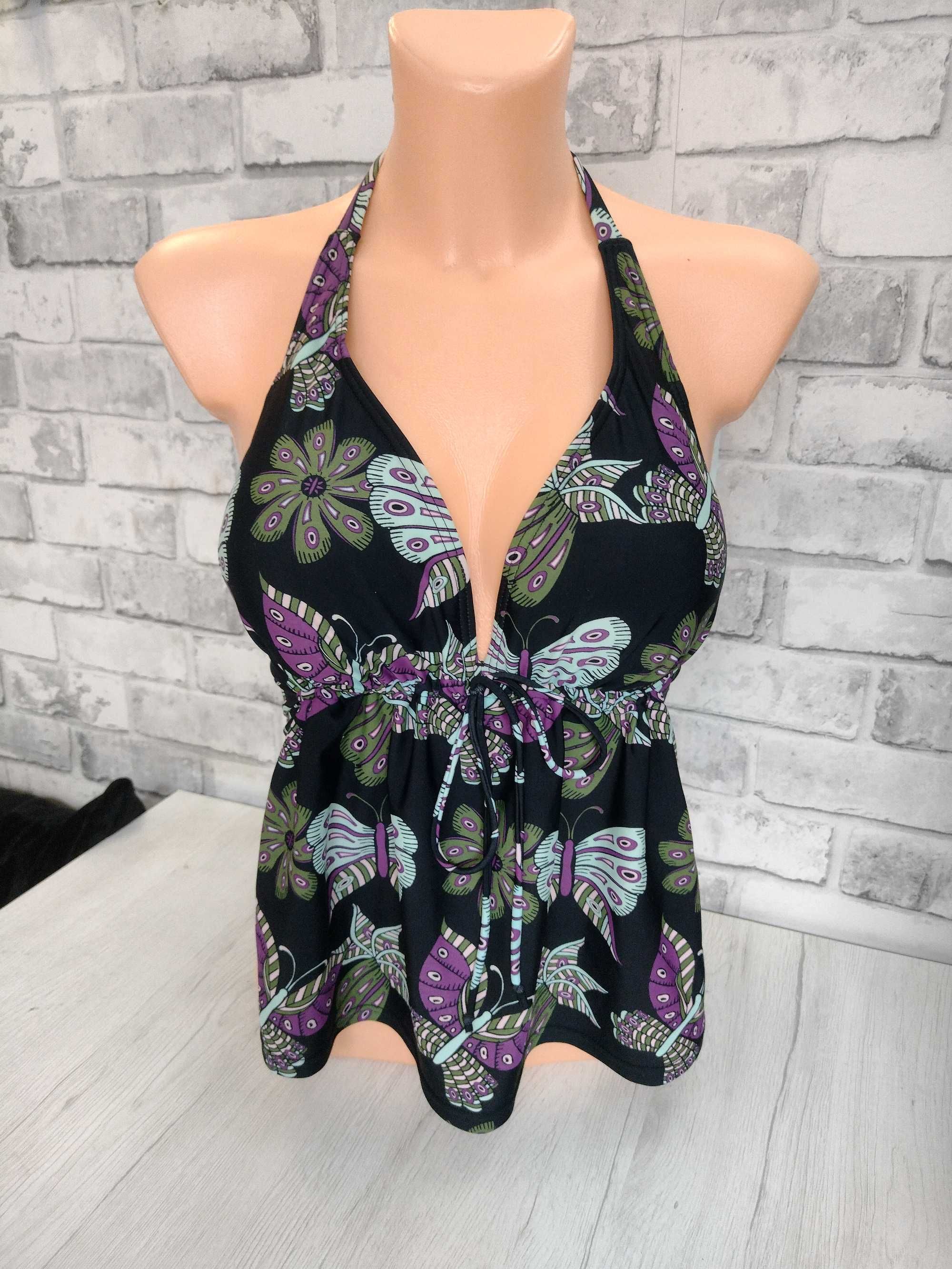 kostium kąpielowy zakryty brzuch jak bluzka jak top tankini czarne M/L