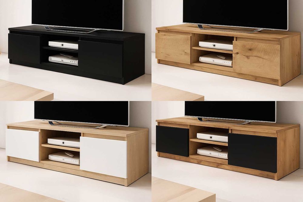 Nowa Szafka RTV Komoda 120x38x35,5 Półka Dąb Wotan/Czarny Grafit