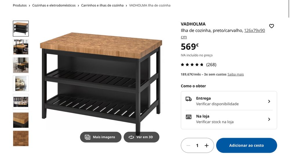 Ilha de cozinha IKEA Vadholma