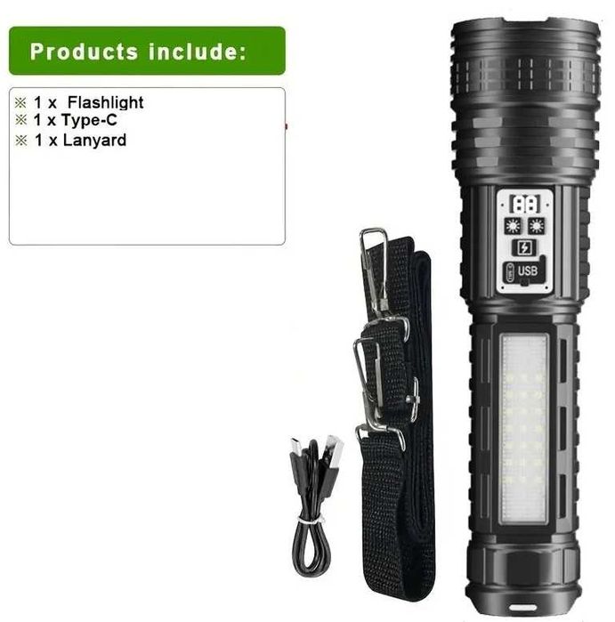 Мощный светодиодный фонарик с большим радиусом действия.