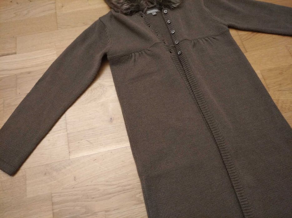 Sweter kardigan In Extenso 8 kaptur futerkiem dziewczęcy 120 narzutka