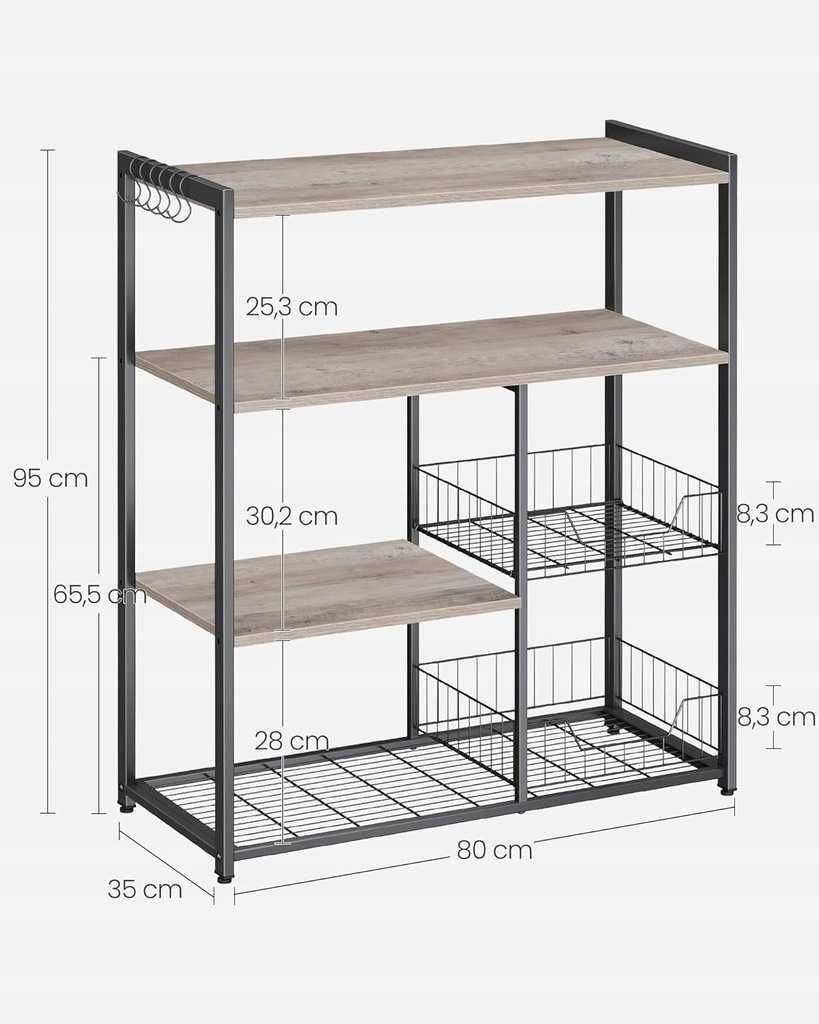 Regał kuchenny, regał stojący z 2 metalowymi koszami KKS096B02