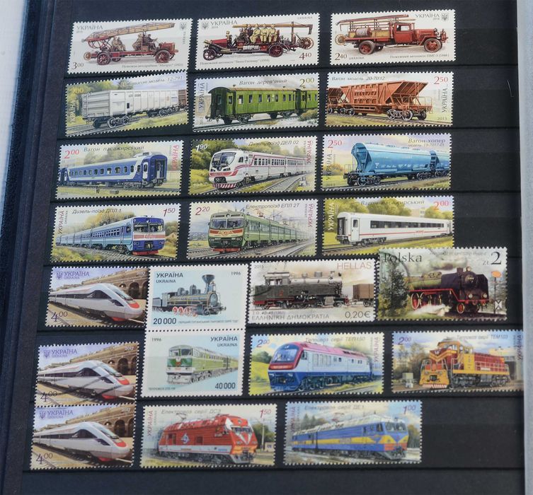 Набір поштових марок “Паровози, електровози, вагони” (20 штук)